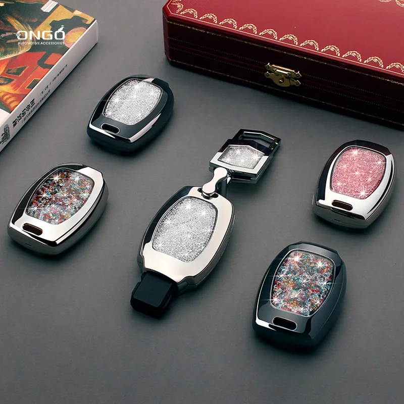 

For Benz Alloy Diamond 2&3 Button Smart Car Key Case Cover For Mercedes Benz Accessories W203 W210 W211 W124 Keyrings Keychain