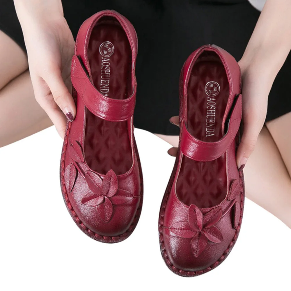 2019 Women's large size sneakers casual comfort soft leather flower hook ring shoes flat non-slip sneakers sport for ladies 40J5 (7)