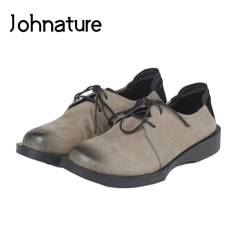 

Johnature 2019 New Spring/Autumn Genuine Leather Retro Round Toe Casual Cross-tied Platform Women Shoes Pumps