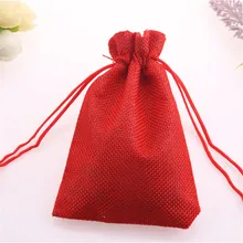 New Design Wholesale 20pcs/lot Red Christmas Packing Drawstring Burlap Beam Pocket Jewelry Drawstring Linen Pouches