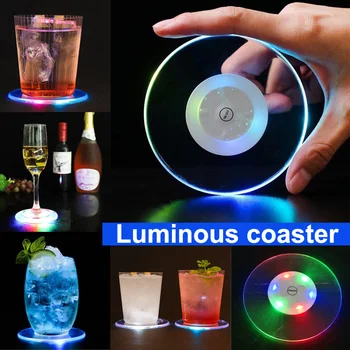 

1 Pcs LED Coaster Round Bottle Cup Pad Mat Multi Color Ultra-Thin Lighting Up for Drink Coffee HY99