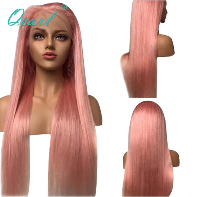 

Qearl Pink Color Lace Front Wig Brazilian virgin Human Hair Wigs With Baby Hairs Straight Lace Wig Freestyle for Women