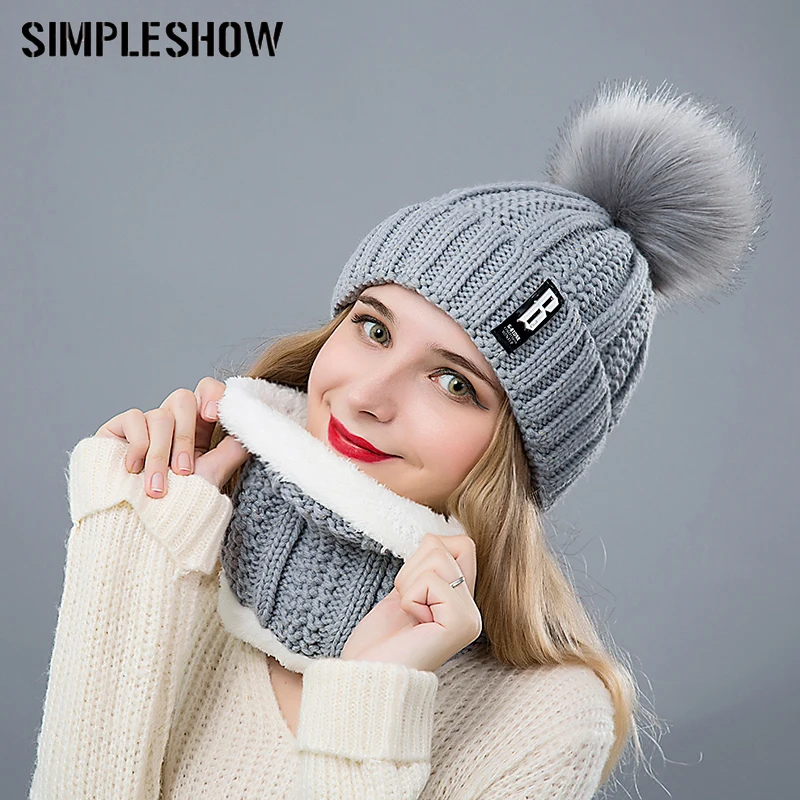 Fashion Pompoms Women Winter Hat Scarf Set Girls Boys Warm Knitted Caps Scarves Men Female Sets 2 Pieces Unisex Hats Scarves