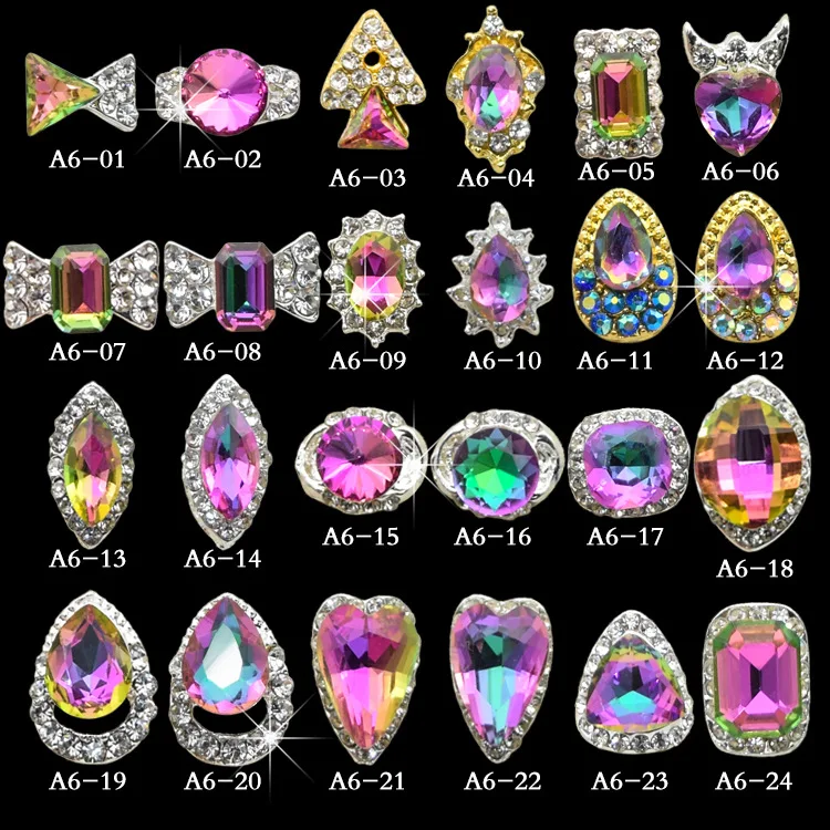 

100pcs/pack NEW Holographic Nail Crystal High Quality AB Rhinestone Alloy Nail Art Decorations Glitter Charm 3D Nail Jewelry