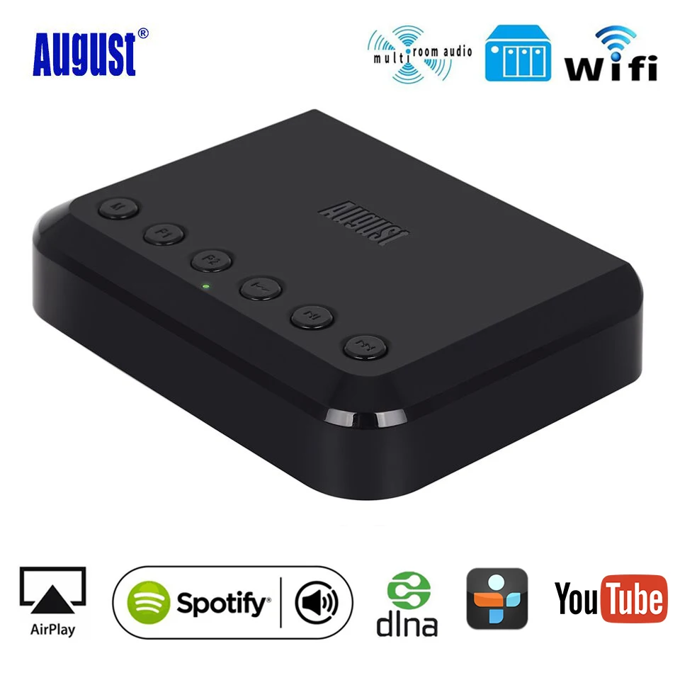 

August WR320 Wireless WIFI Audio Receiver Airplay ,Spotify, DLNA Multiroom Sound Stream Adapter Bluetooth Music Audio Adapter