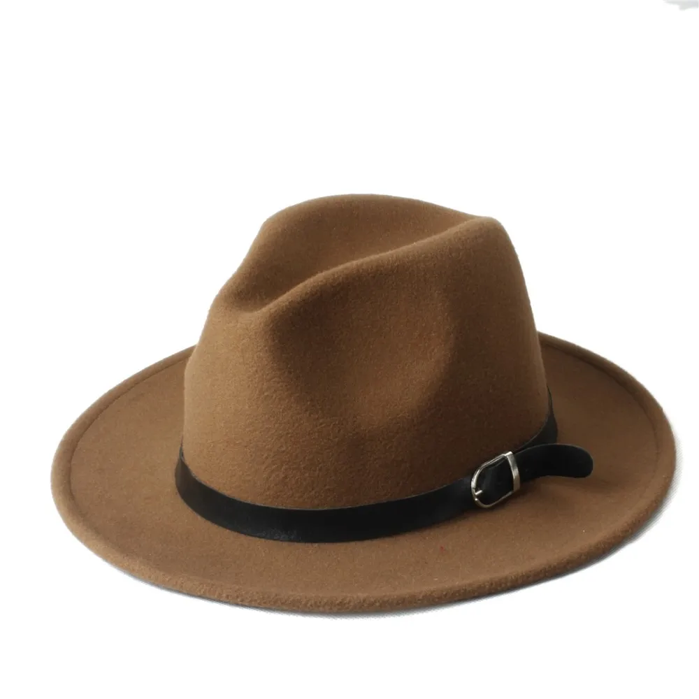 Новая мода Мужские Женские Chapeu Feminino Fedora Шляпа с широкими полями кожаный ремешок Джаз церковная Кепка Панама Федора топ шляпа от солнца 20