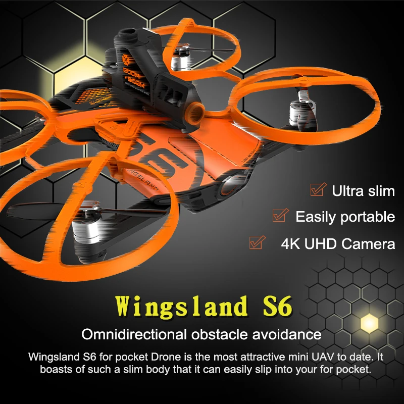 New Arrival Wingsland S6 RC Drone Pocket Selfie Drone WiFi FPV With 4K UHD Camera FPV Quadcopter Free Shipping