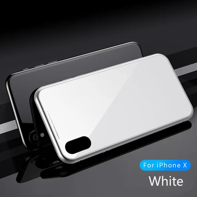 Full White Металлический бампер чехол для iPhone 7 8 Plus Магнитный чехол Алюминиевый прозрачный прозрачное закаленное стекло 360 Полный Чехол для iPhone X 7 Plus - Цвет: Full White