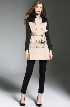 

New arrival hot fashion print Women Trench coat Chic slim fit double breasted windbreaker overcoat D841