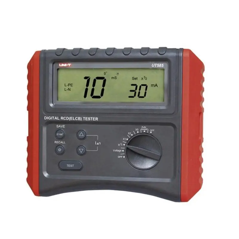 

UNI-T UT585 Digital RCD Tester Leakage Protection Switch Tester Auto RAMP UT-585 AC Voltage Freq 60V-400V 50-60Hz LCD Backlight