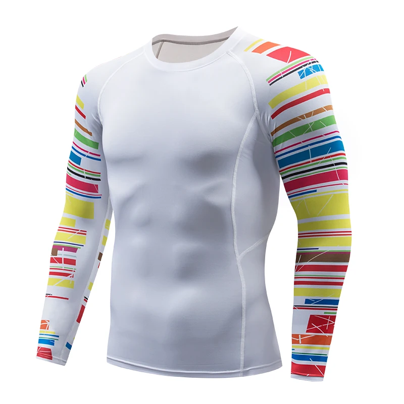 

Men Compressed 3D Flower Arm Long Sleeve Fitness Men MMA Crossfit T-Shirt Tights Brand Clothin