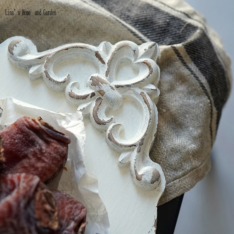 Античный китайский ручной работы сосны потертый шик тисненые белые украшения для дома деревянный поднос