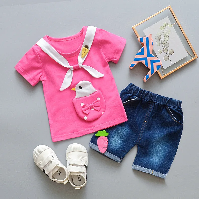 

Newborn Baby Girl clothes 2019 New infant round neck short sleeve Top +shorts 2pcs set Toddler cute cotton Outfit