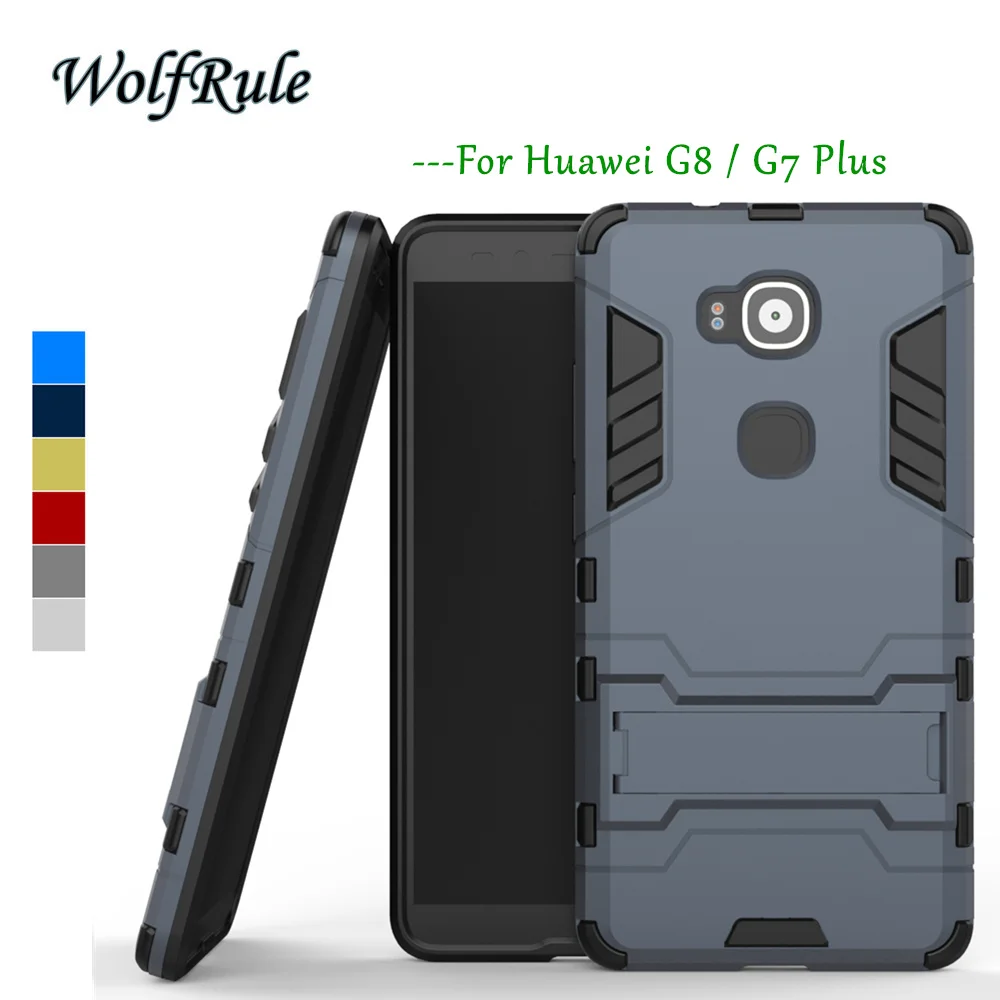 

WolfRule Anti-knock Case Huawei G8 Cover Soft Rubber + Hybrid Plastic Case For Huawei G8 Case G7 Plus Holder Stand Phone Bags <