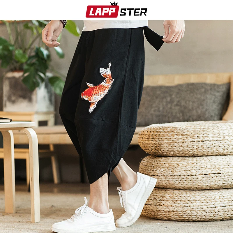 LAPPSTER القطن الكتان سراويلي حريمي 2019 الصيف المتناثرة السراويل الترنك الأسماك التطريز ركض الكورية أزياء بناطيل كاجوال 5XL