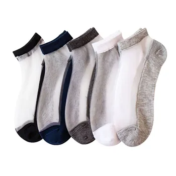 

5 Pairs Men's Ankle Socks Male Crystal Glass Silk Mesh Knit Transparent Summer Invisible Boat Sock Slippers Thin Sox Breathable