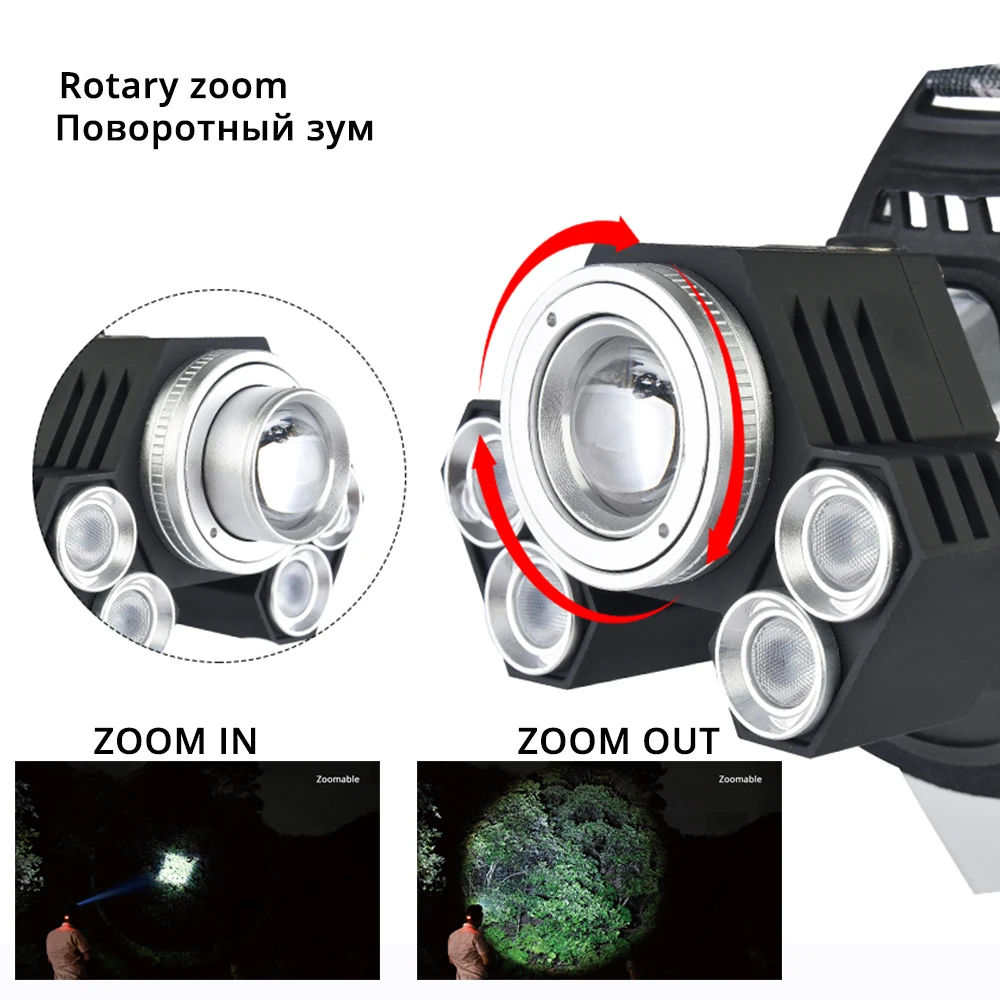 Водонепроницаемый светодиодный налобный фонарь вращающийся зум водонепроницаемый головной светильник с использованием антибликовых линз 3 светильник подходит для рыбалки и т. д