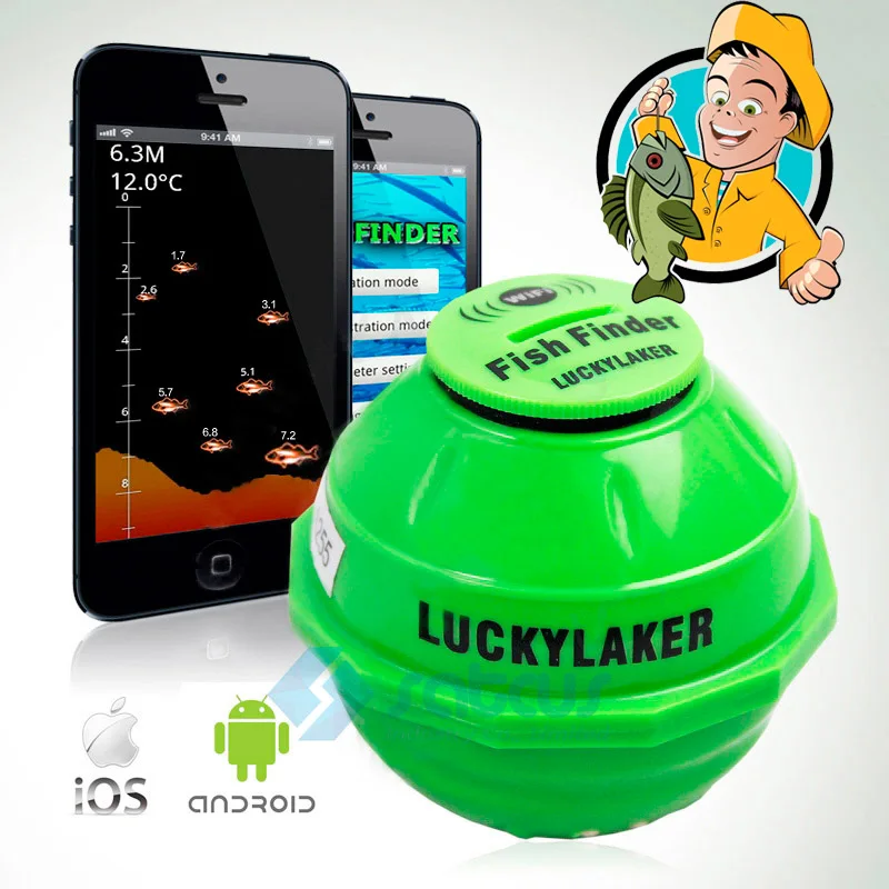 

Wireless WIFI Sonar Fishing Finder 50M 130 Feet (45M) Deeper Fish Finder Lithium Battery iOS Android App Luckylaker FF916