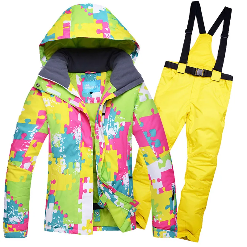 Зимний лыжный костюм, женский бренд, высокое качество, лыжная куртка и штаны для женщин, теплые водонепроницаемые ветрозащитные лыжные и сноубордические костюмы - Цвет: 04yellow