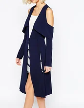 2016 Spring Autumn Navy Color Cold Shoulder Jacquard Long Trench Women Coat Plus Size Trench Coat for Women SM15SWT46