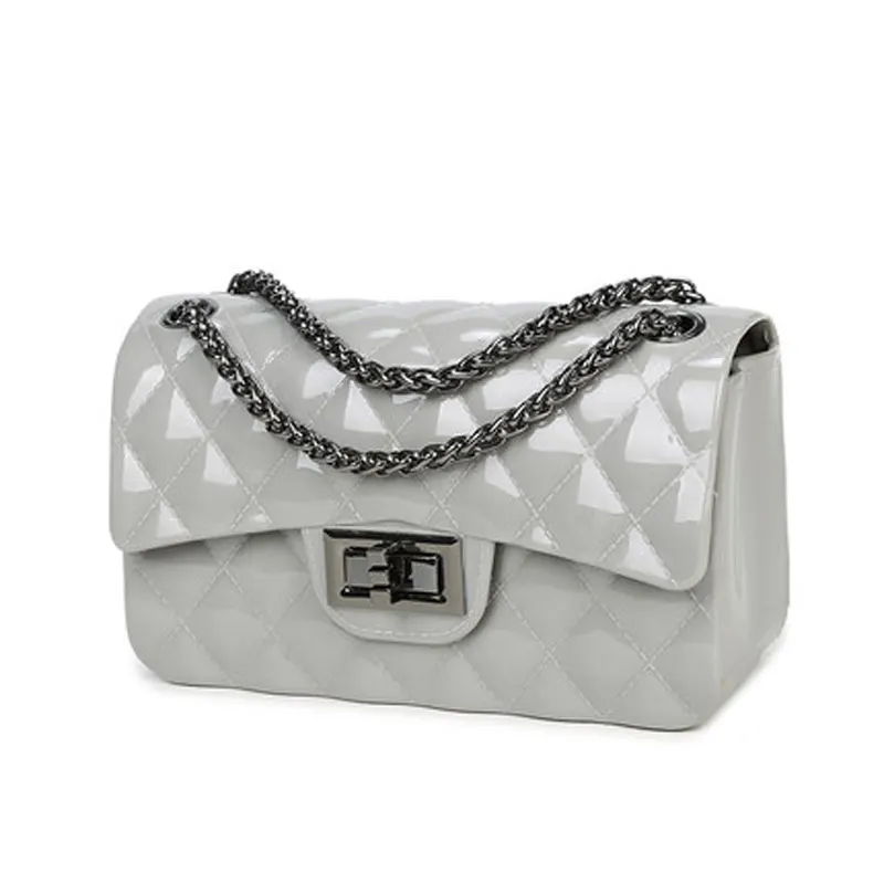 Fashion Girl candy color shoulder bag lovely PVC Jelly chain bag rhombus design women crossbody messenger bag female handbag