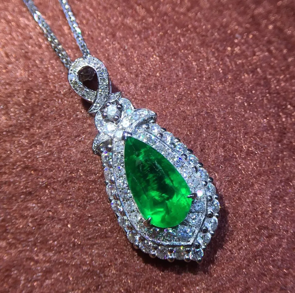 GRS Colombia Origin Fine Jewelry Real 18 K White Gold Natural 1.53ct Emerald Gemstones Female Pendants for Women Necklace | Украшения и
