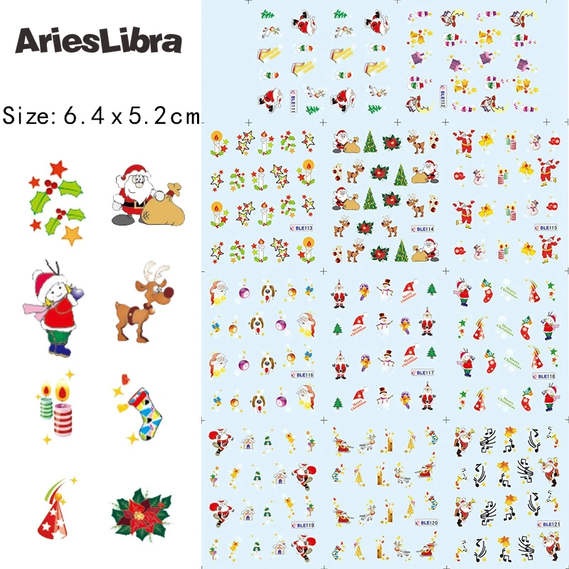 

AriesLibra Nail Sticker Merry Christmas Nail Art Water Transfer Sticker Manicure stickers for nails accessories water nail wraps