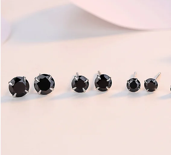

925 Sterling Silver Earrings For men Women Jewelry Classic Stud Earrings Silver For Girl Black Cubic Zircon Ear Earring Brinco