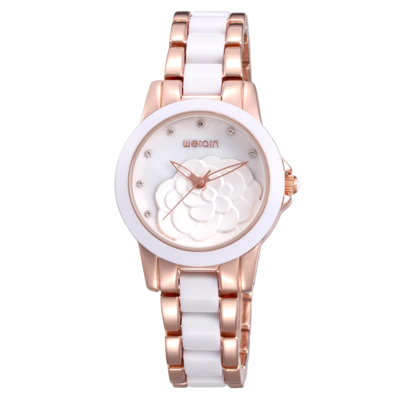 

Brand WEIQIN Watches Woman Rose Gold White Rhinestone Crystal Flower Hollow Fashion Watch Women Ladies Dress WristwatcH