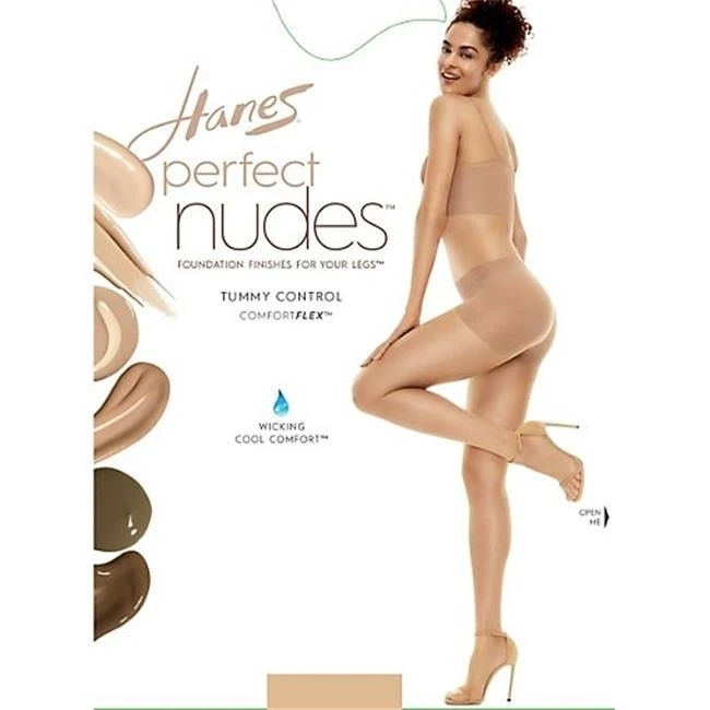 Hanes 617914138790 Perfect Nudes Run Resistant Tummy Control Girl Short Hosiery Buff & Nude - Large