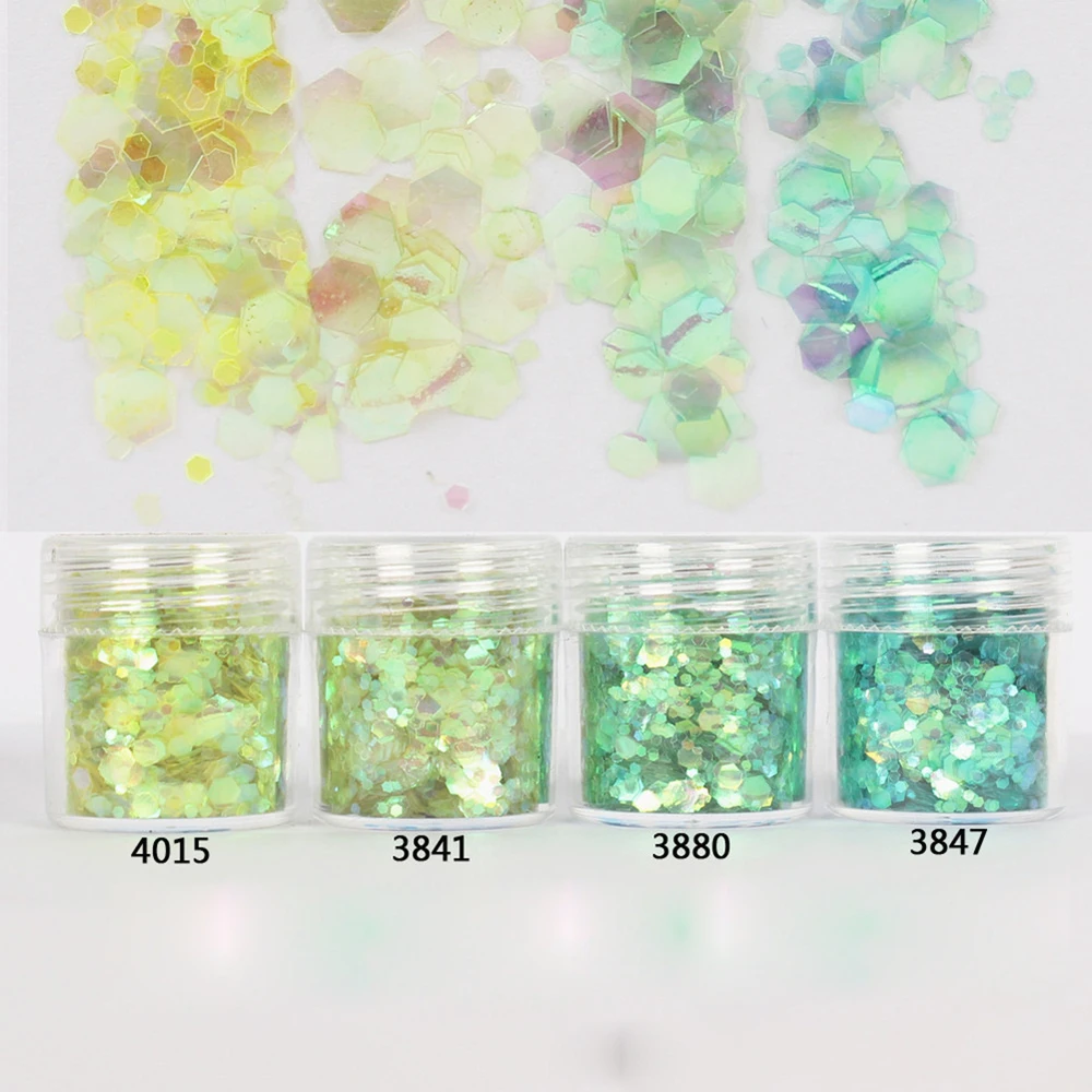 4 Boxes 3D Nail Art Glitter Powder Shiny Nail Art Sequins Nail Art polish Mini Paillette Colorful Round Manicure Decoration - Color: GreenS