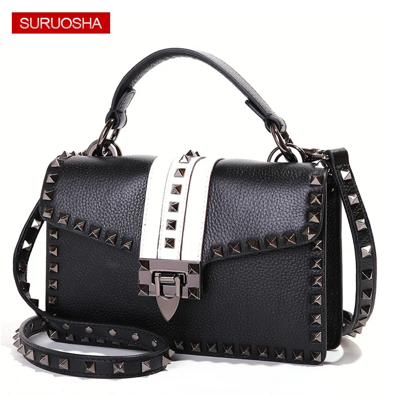 

Fashion Women Bag Black Rivet Designer Genuine Leather Ladies Shell Bags Famous Brands Women Elegant Fashion Shoulder Bag