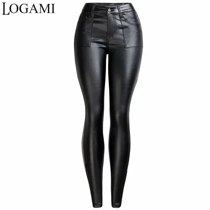 womens black faux leather pants