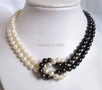 

new fashion charming 2Rows 7-8mm white&black Akoya Pearl Necklace Beads Natural Stone Jewelry Natural Stone BV20 Wholesale Price