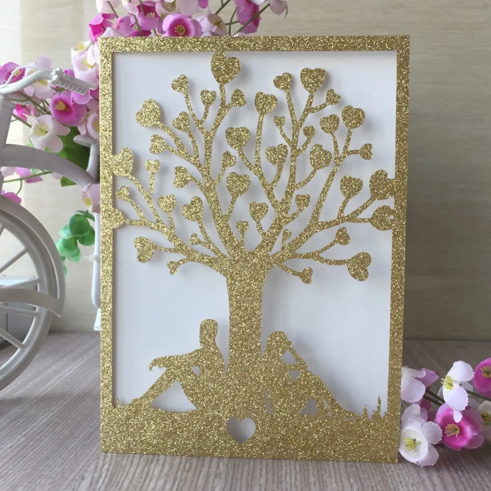 40pcslot new arrival glitter paper laser cut carved tree