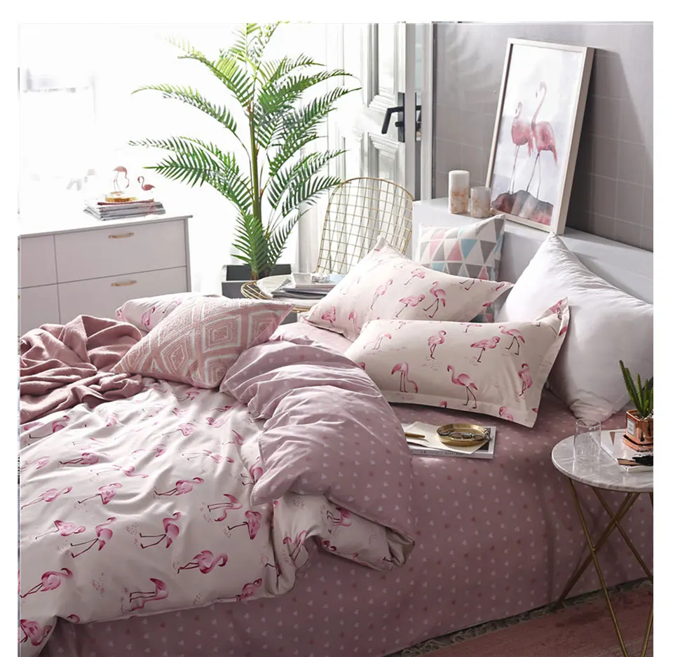 Комплект постельного белья с розовым фламинго, пододеяльник, покрывало, одеяло, простыни, двойной комплект постельного белья, королевское постельное белье для взрослых