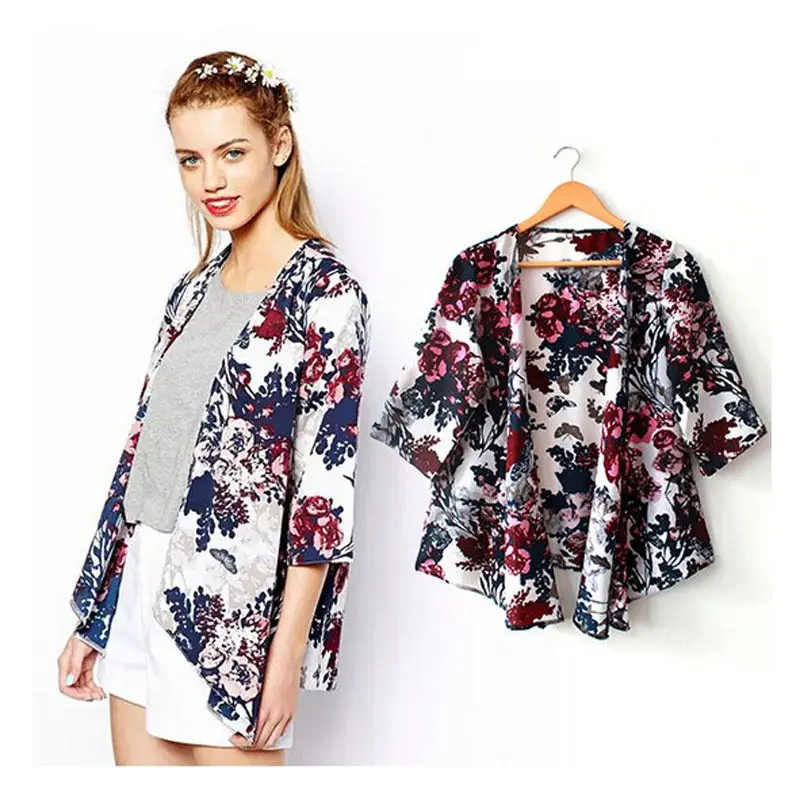 Women Casual Kimono Cardigan Ladies 2019 Summer Chiffon Kimono Loose Floral printed BlouseTops