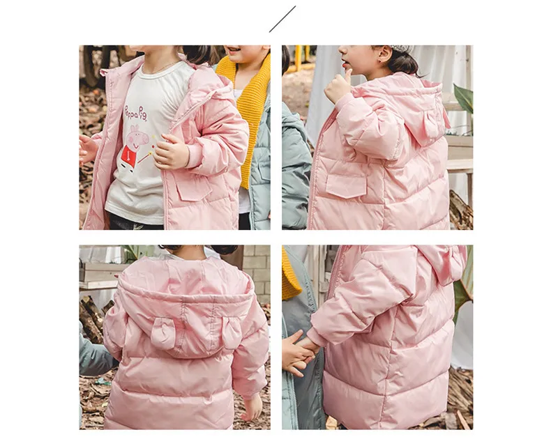 2019 Brand Winter Children's Long Hooded Down Jacket Children's Boy Girls Rabbit Ears Shape Candy Color Down Overwear Coat Cute12
