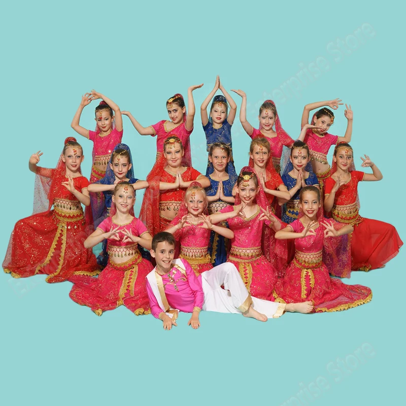 Belly-Dance-Costume-Children-Bollywood-Dance-Costumes-Set-Indian-Bollywood-Kids-Dresses-5pcs-Headpieces-Veil-Top