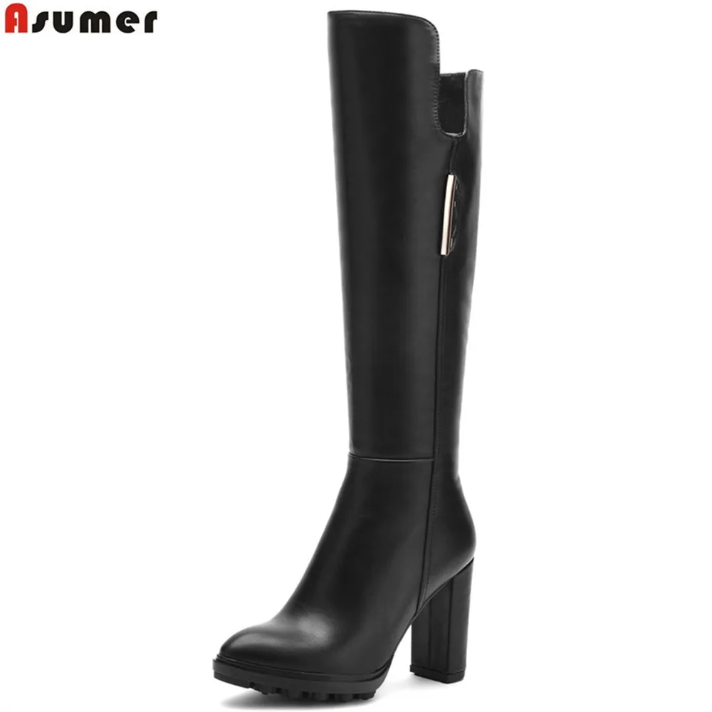 

ASUMER 2020 autumn winter new arrive women boots black zipper round toe ladies boots super high knee high boots