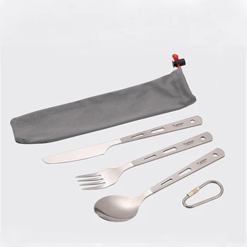 

Tiartisan 3pcs/set Titanium Fork Spoon Knife Cutlery Set Polished Western Dessert Salad Kitchen Flatware Tableware