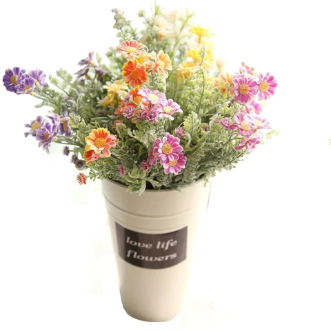 Planta para Casa Sala de Estar Artificial Crisântemo Flores Falso Simulação Decoração Mesa Casamento Nupcial Floral 10 Pçs