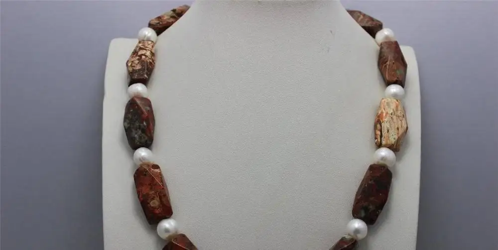 

FREE SHIPPING>>>@@ > Colored stone white freshwater pearl Necklace 10-11mm 20.5INCH"handmade" Alloy a(5.18)