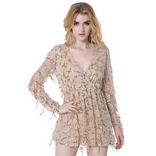 Syoovaa Sexy Deep V Neck Sequin Tassel Summer Dress Beach Party Short Dress Women Vintage Dress Fashion Vestidos