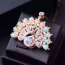 Натуральный опал камень кулон S925 серебро Природный камень кулон Цепочки и ожерелья Модные Павлин открытым экран Женщины Подарки для девочек ювелирные изделия