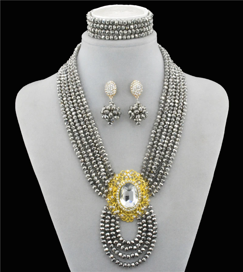 

Silver gems New Wedding Jewellery Set Austrian Crystal Bridal Jewelry Sets For Women Long Statement Necklace/Earrings Set