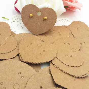 

4x5cm 300Pcs/lot Kraft Paper Heart Pattern Jewelry Display Card Packaging Wholesale Fashion Jewelry Earring Cards Paper H006