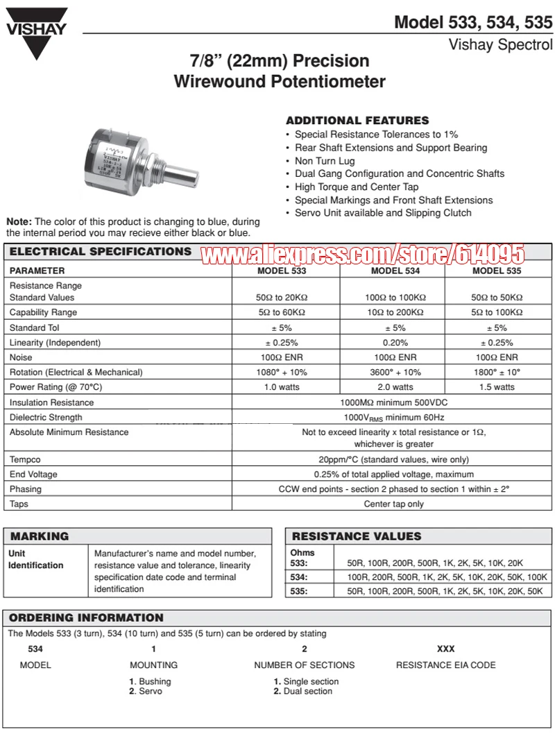 1 шт. для Vishay spectrol 534-1-1 прецизионный многорежильный потенциометр/500 Ом 1k 2k 5K 10k 20K 50K 100K проволочный потенциометр