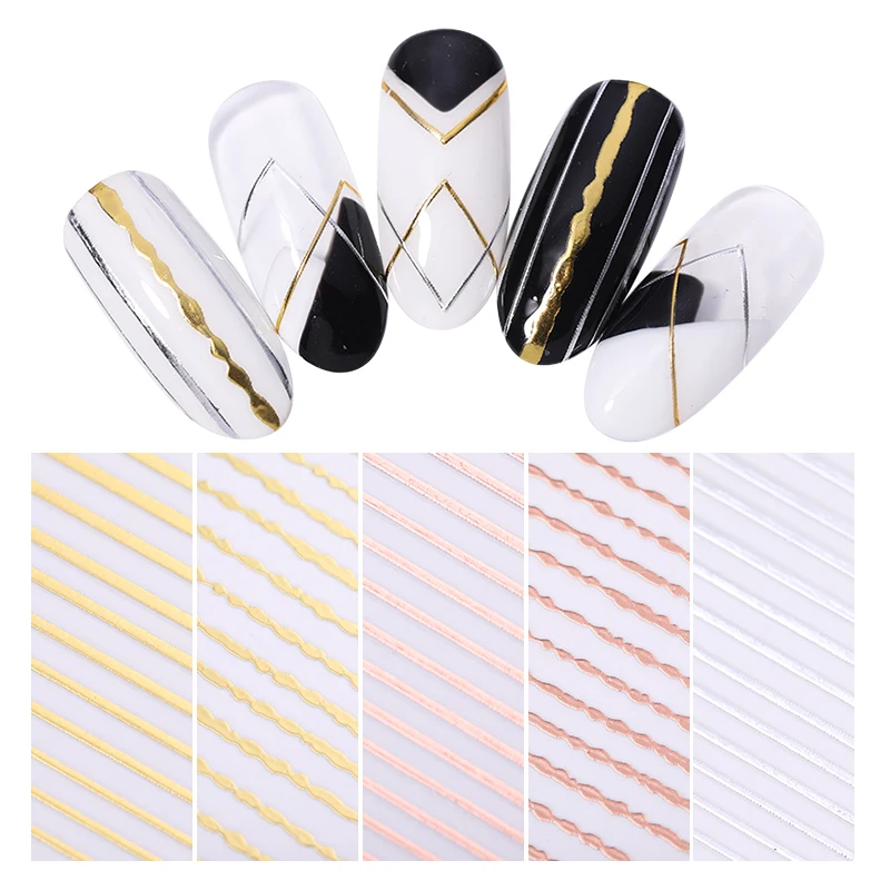 

Gold 3D Nail Sticker Curve Stripe Lines Nails Stickers Adhesive Striping Tape Nail Art Stickers Decals Rose Gold Silver