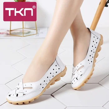 

TKN 2019 spring women ballet flats genuine leather loafers shoes slip on flat heel shoes ladies loafers ballerina shoes 1165